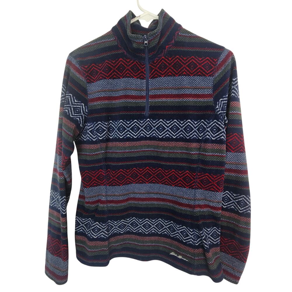 Eddie Bauer Womens Fleece Fair Isle Nordic Pullover Sweater S Cabincore 1/4 Zip